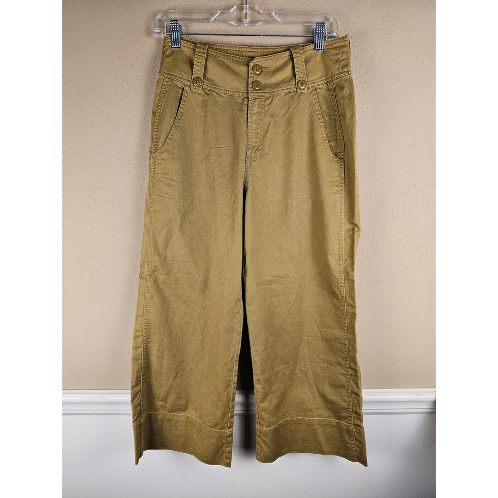Sundance Womens Khaki Linen‎ Blend Wide Leg Crop Pants 6